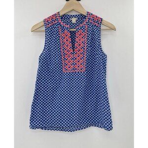J.Crew Factory Printed Embroidered Sleeveless Tank Top Size 00, Preppy,‎ FLAWS